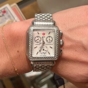 Michele Deco Diamond Silver Square Face Watch